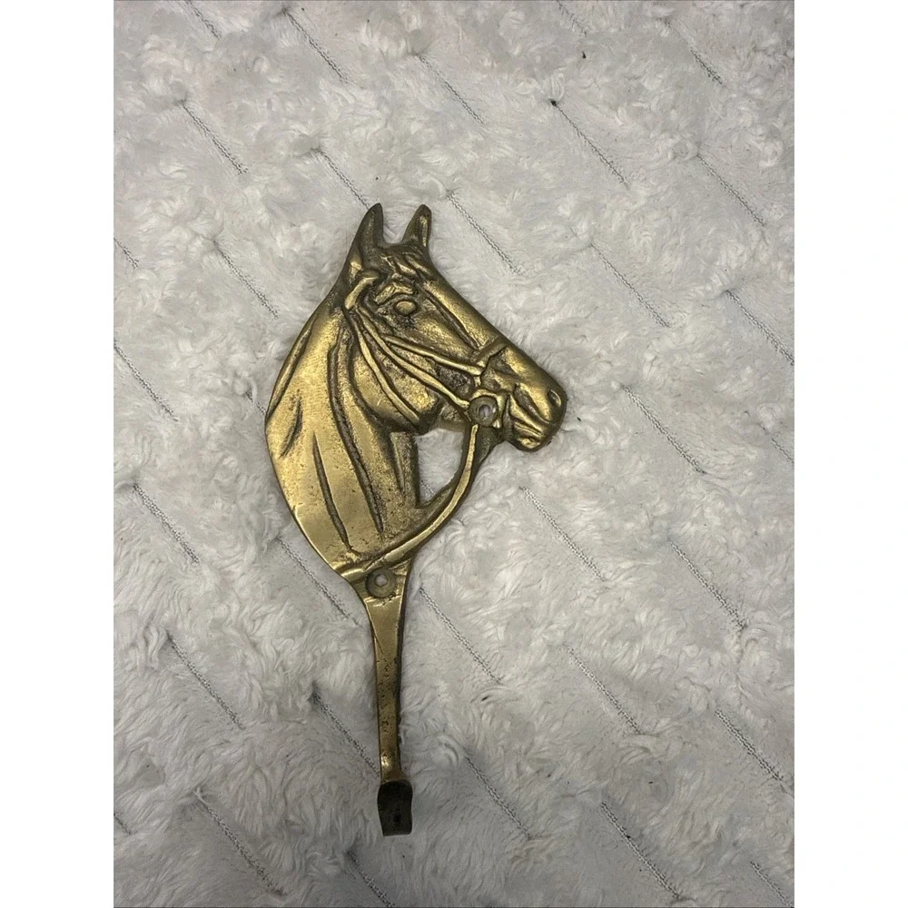 Vintage MCM Horse Head Brass Hook Equine Georgian Rustic Barn Stable Hang Decor